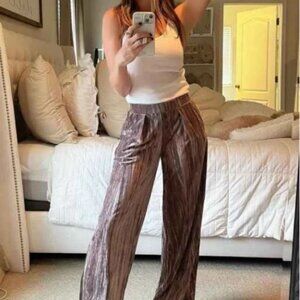 Women's High-Rise Wide Leg Velvet Pull-On Pants. A New Day Brown